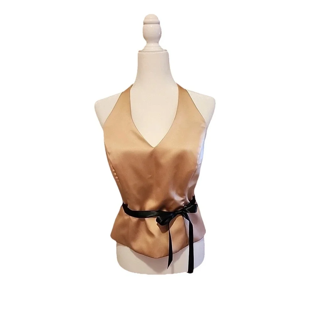 VTG Xscape Womens Halter Top Sz 8 Y2K Satin Coquette Going Out Champagne Gold - Picture 1 of 10